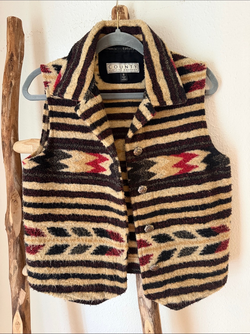 County Clothing Co Western Southwestern Aztec Stripe Warm Vest - Cream & Black S
